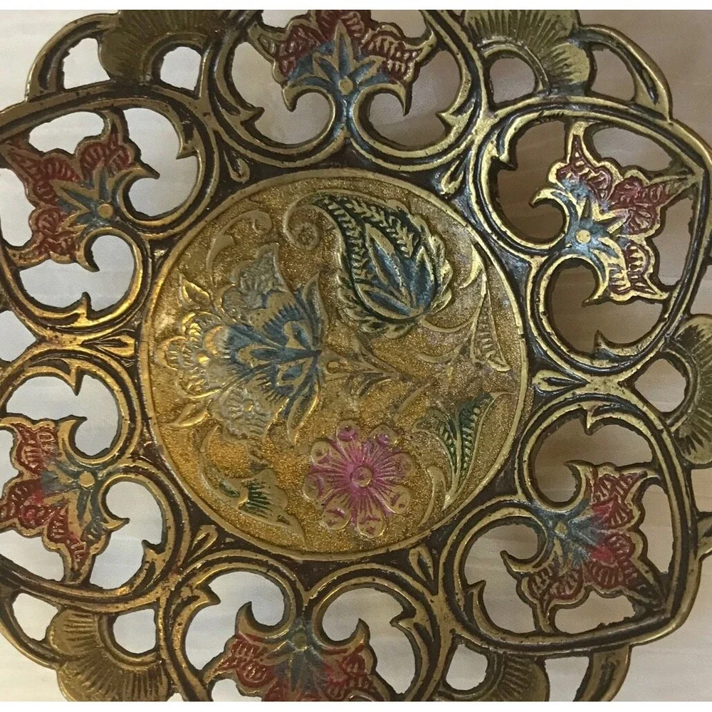 Antique Champleve on‎ Brass Filigree Bowl undated